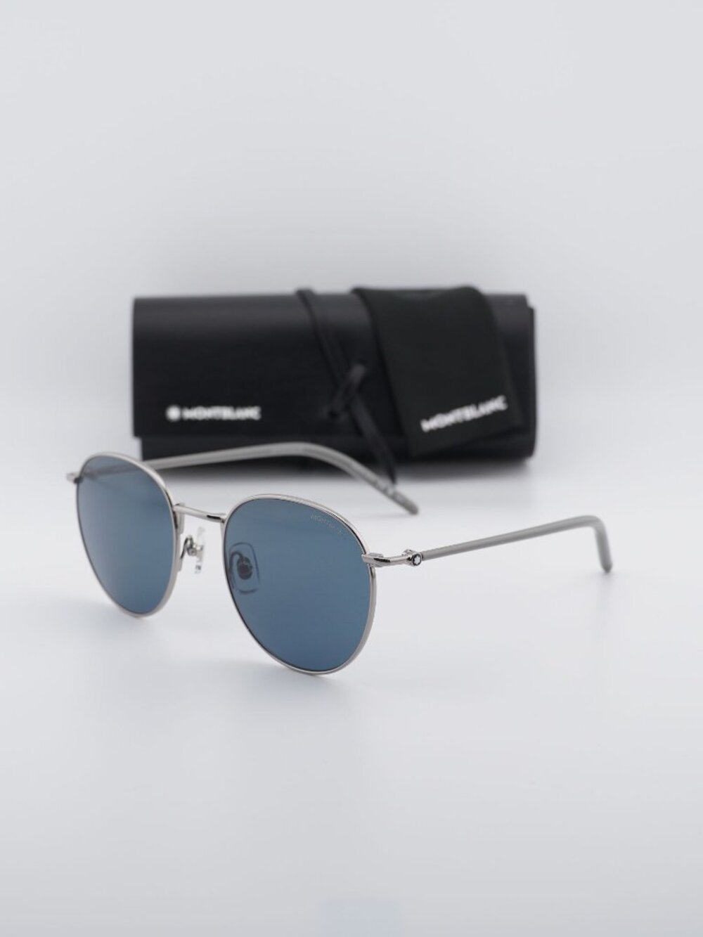 Montblanc MB0343SA 003 Round Sunglasses - Ruthenium / Blue
